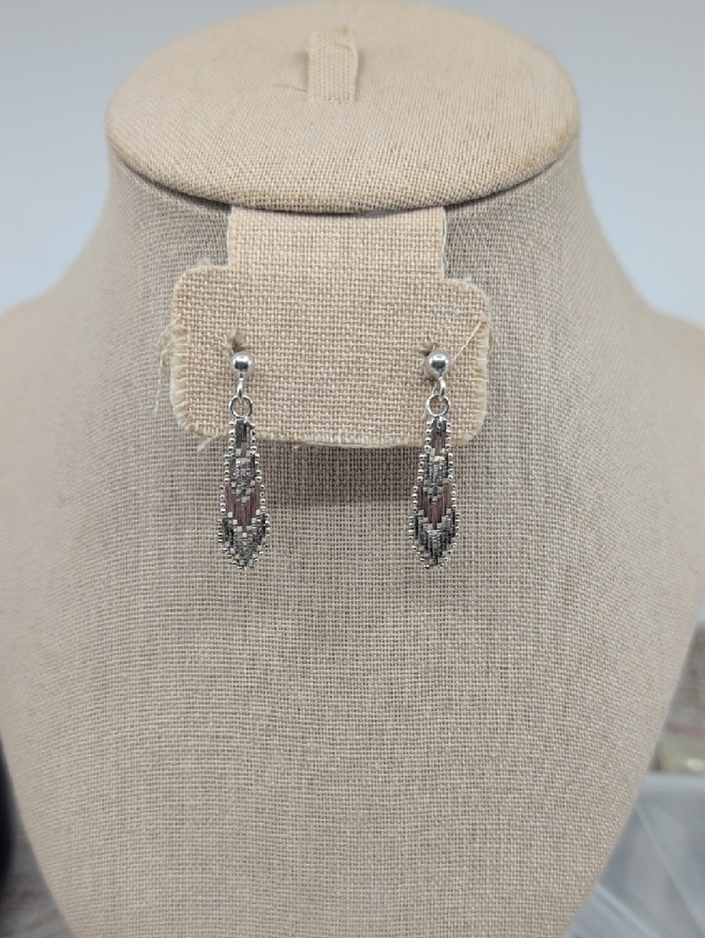 Vintage 925 Italy Sterling Silver Woven Mesh Geometric Drop Earrings Ball Stud - Picture 17 of 17